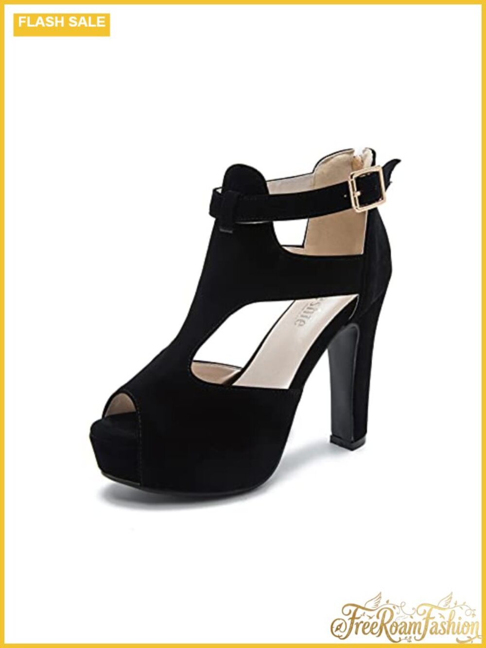 Women's Peep Toe Platform Sandal T-Strap Ankle Buckle 4.7 Inch Block Heel Velvet